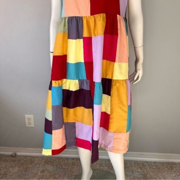 Hand Made Patchwork Tiered Sundress with Shoulder Straps Size M-L - Picture 9 of 10
